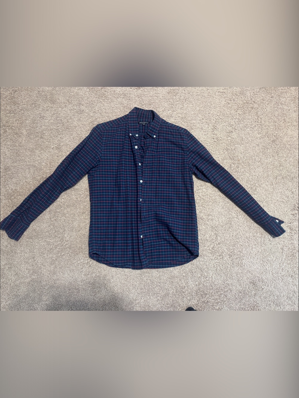 J. Crew Factory Navy and Red Plaid Button-Down Shirt